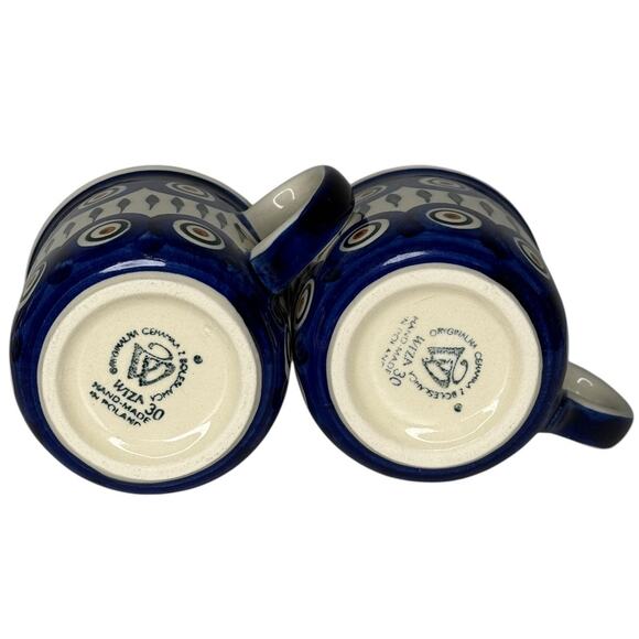 Boleslawiec Polish Pottery Peacock Mugs Pair of 2 Handmade Stoneware - Picture 6 of 9